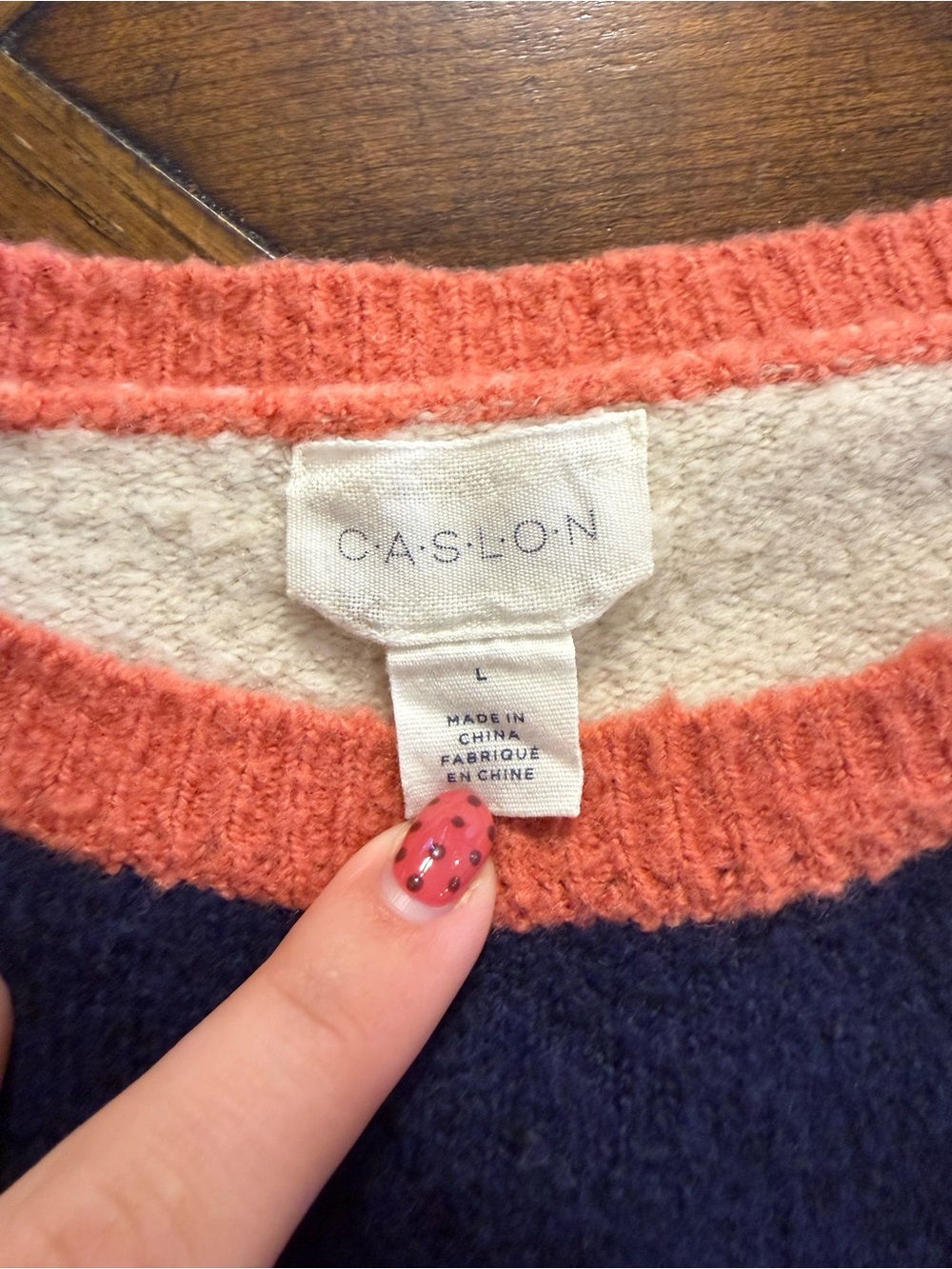 Caslon Navy, Pink & Coral Raglan Crew Sweater - Picture 2 of 4
